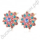 Серьги Colorful Eight Petals Flowers Stud Earrings Austrian Crystal Fashion Jewelry