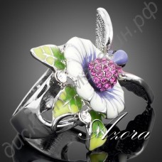 Кольцо Bird In the Flowers Design Ring Platinum Plated SWA ELEMENTS Austrian Crystal